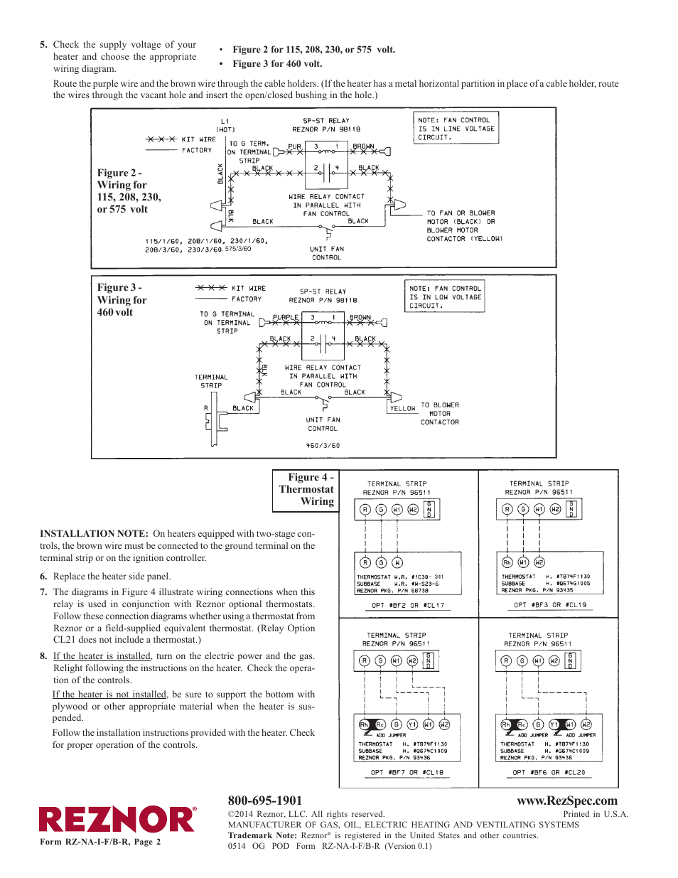 Reznor B Option - Installation - Relay & Thermostats Installation User Manual | Page 2 / 2