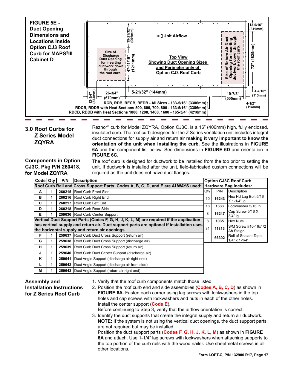 0 roof curbs for z series model zqyra, Iii cabinet d | Reznor ADFH Option - Installation - Roof Curbs Assembly User Manual | Page 17 / 40