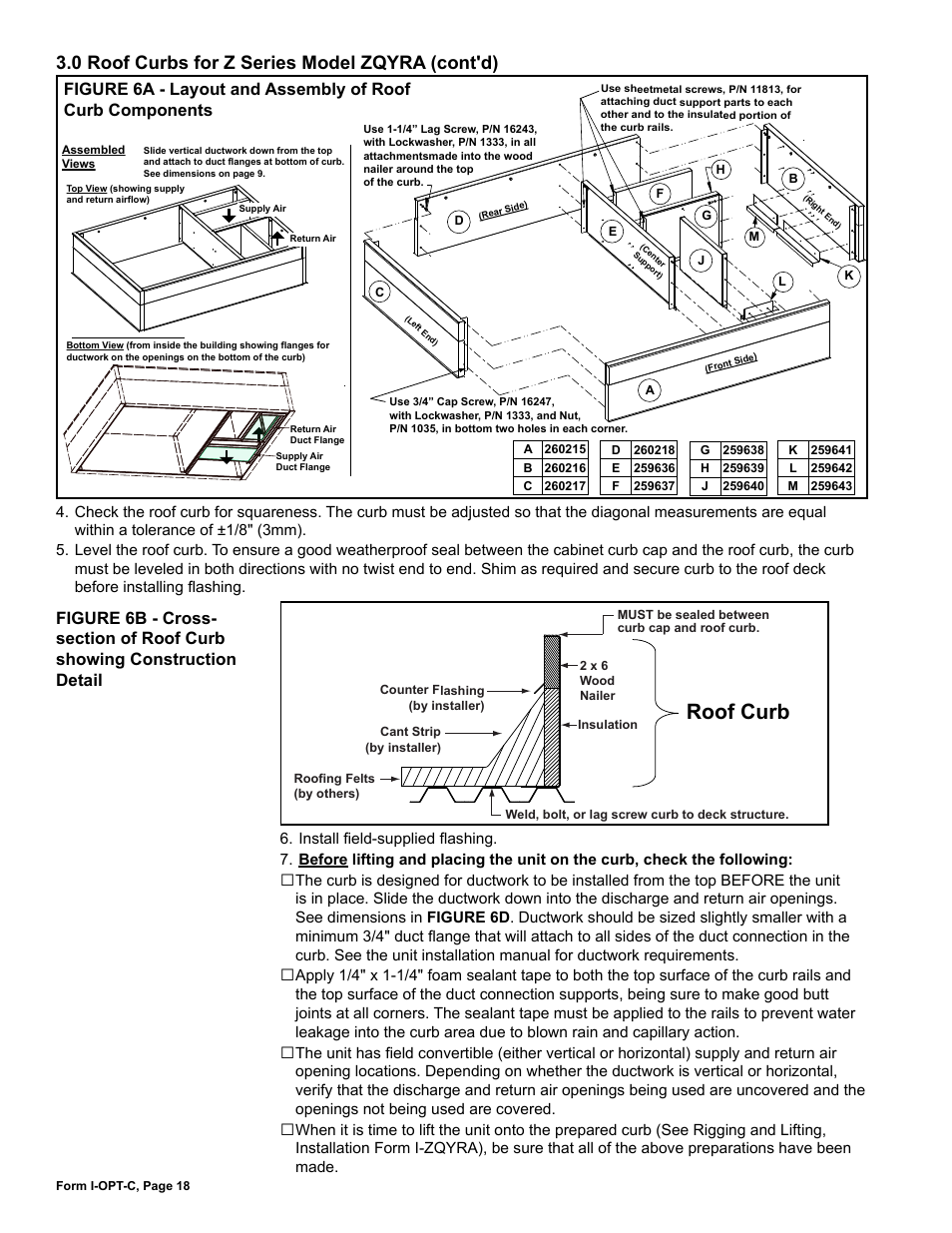 Roof curb, 0 roof curbs for z series model zqyra (cont'd) | Reznor ADFH Option - Installation - Roof Curbs Assembly User Manual | Page 18 / 40