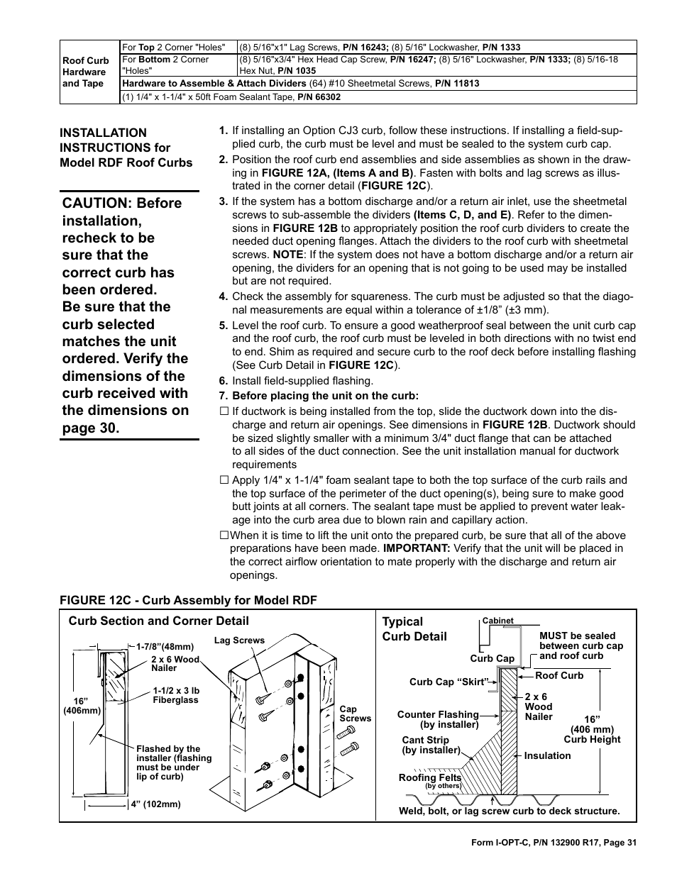 Reznor ADFH Option - Installation - Roof Curbs Assembly User Manual | Page 31 / 40