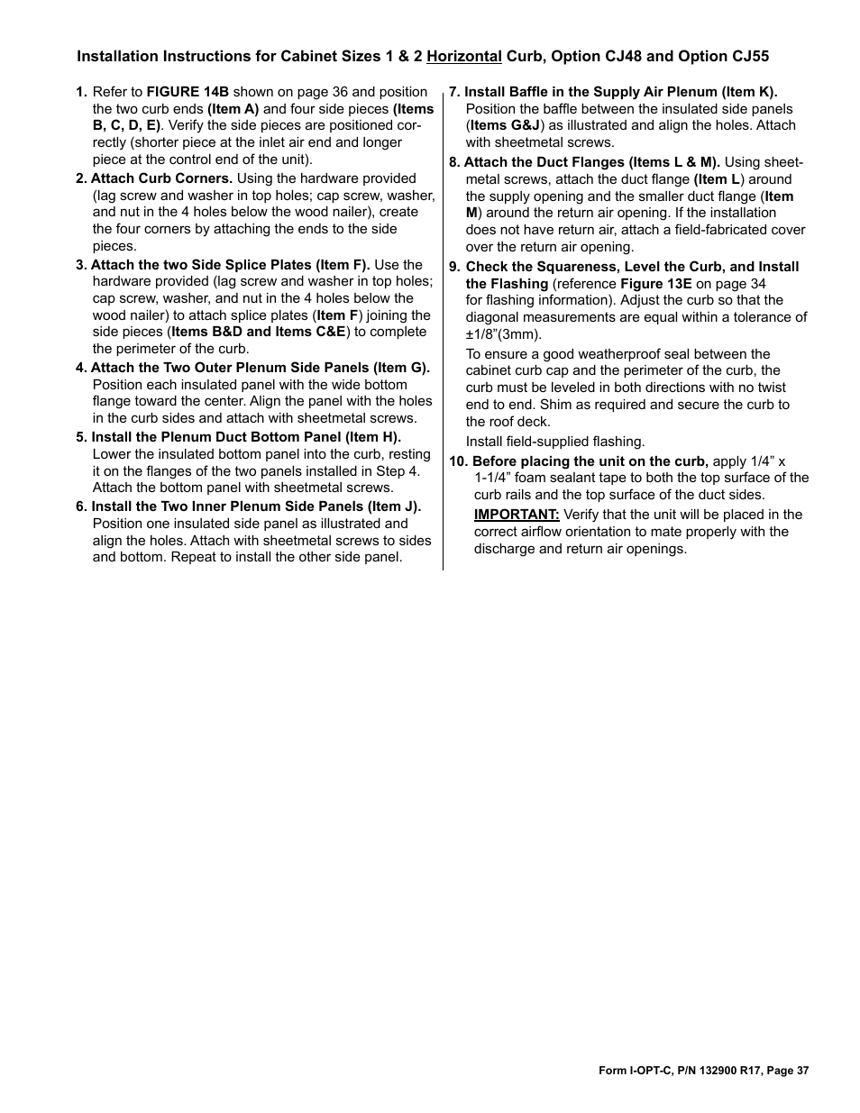 Reznor ADFH Option - Installation - Roof Curbs Assembly User Manual | Page 37 / 40