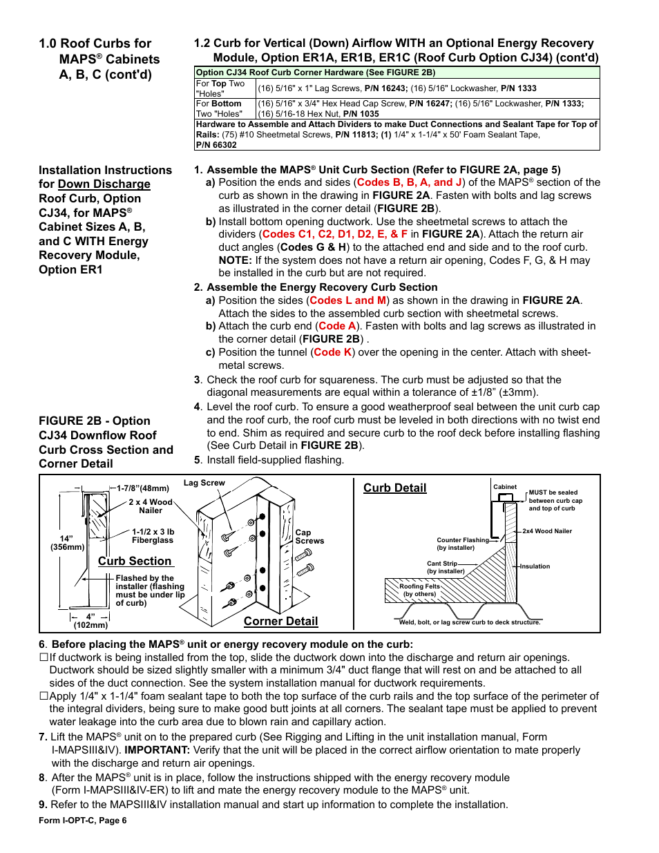 0 roof curbs for maps, Cabinets a, b, c (cont'd) | Reznor ADFH Option - Installation - Roof Curbs Assembly User Manual | Page 6 / 40