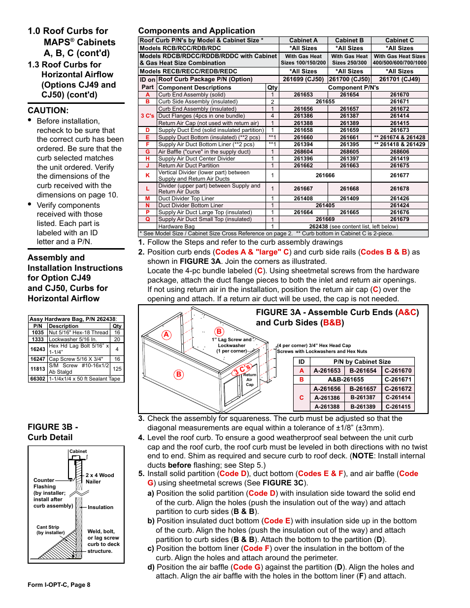 0 roof curbs for maps, Cabinets a, b, c (cont'd), Figure 3b - curb detail | Reznor ADFH Option - Installation - Roof Curbs Assembly User Manual | Page 8 / 40