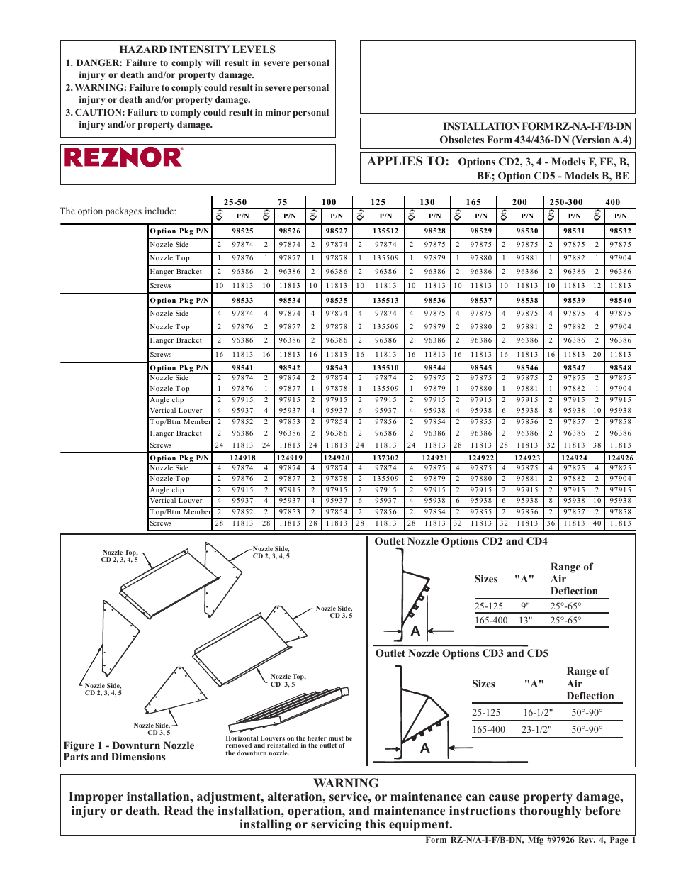 Reznor B Option - Installation - Downturn Nozzle Installation User Manual | 4 pages