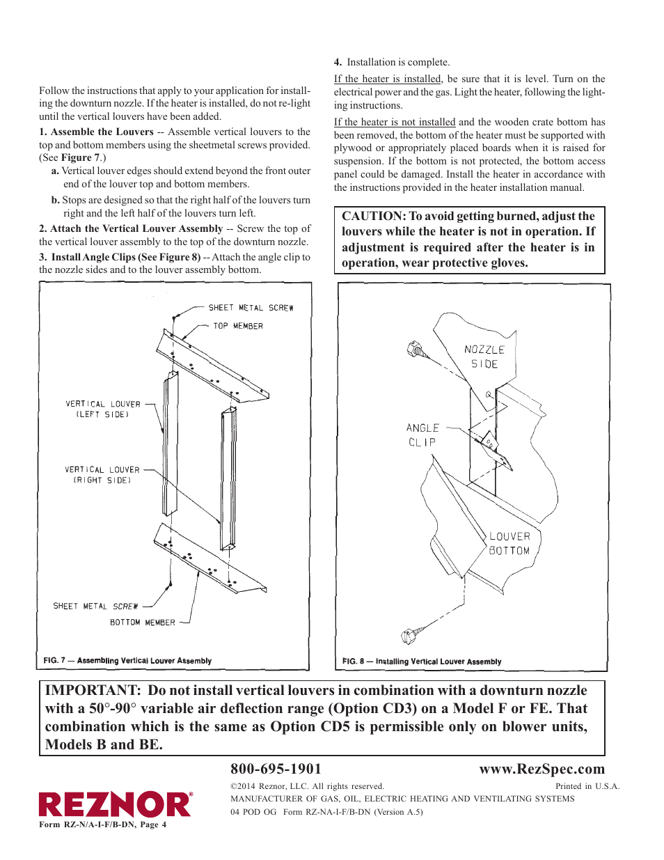 Reznor B Option - Installation - Downturn Nozzle Installation User Manual | Page 4 / 4
