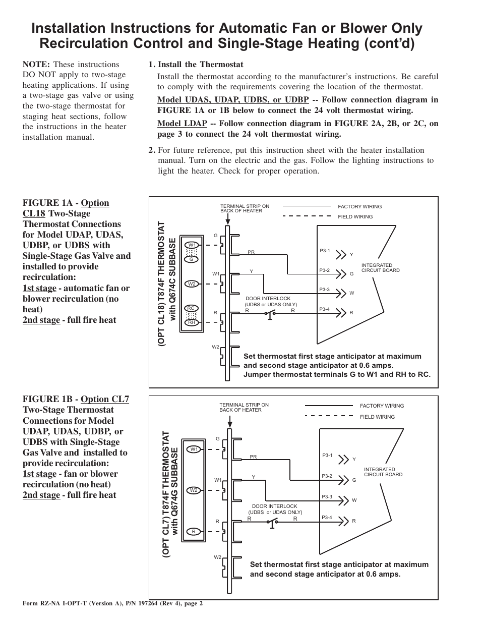 Reznor UDBS Option - Installation - Thermostat Option User Manual | Page 2 / 4