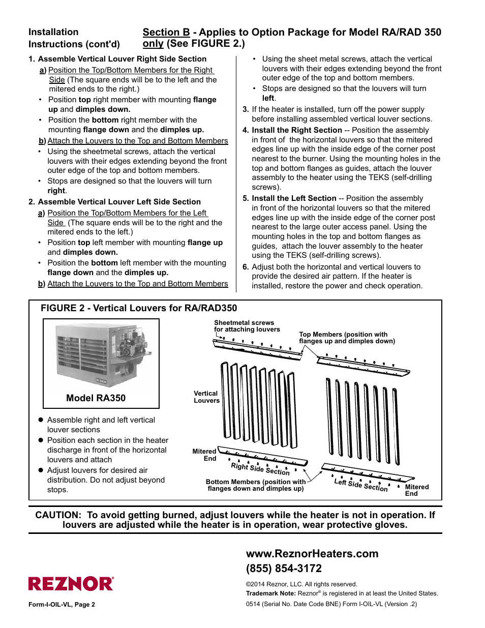 Reznor RAD 350 Option - Installation - Vertical Louvers User Manual | Page 2 / 2