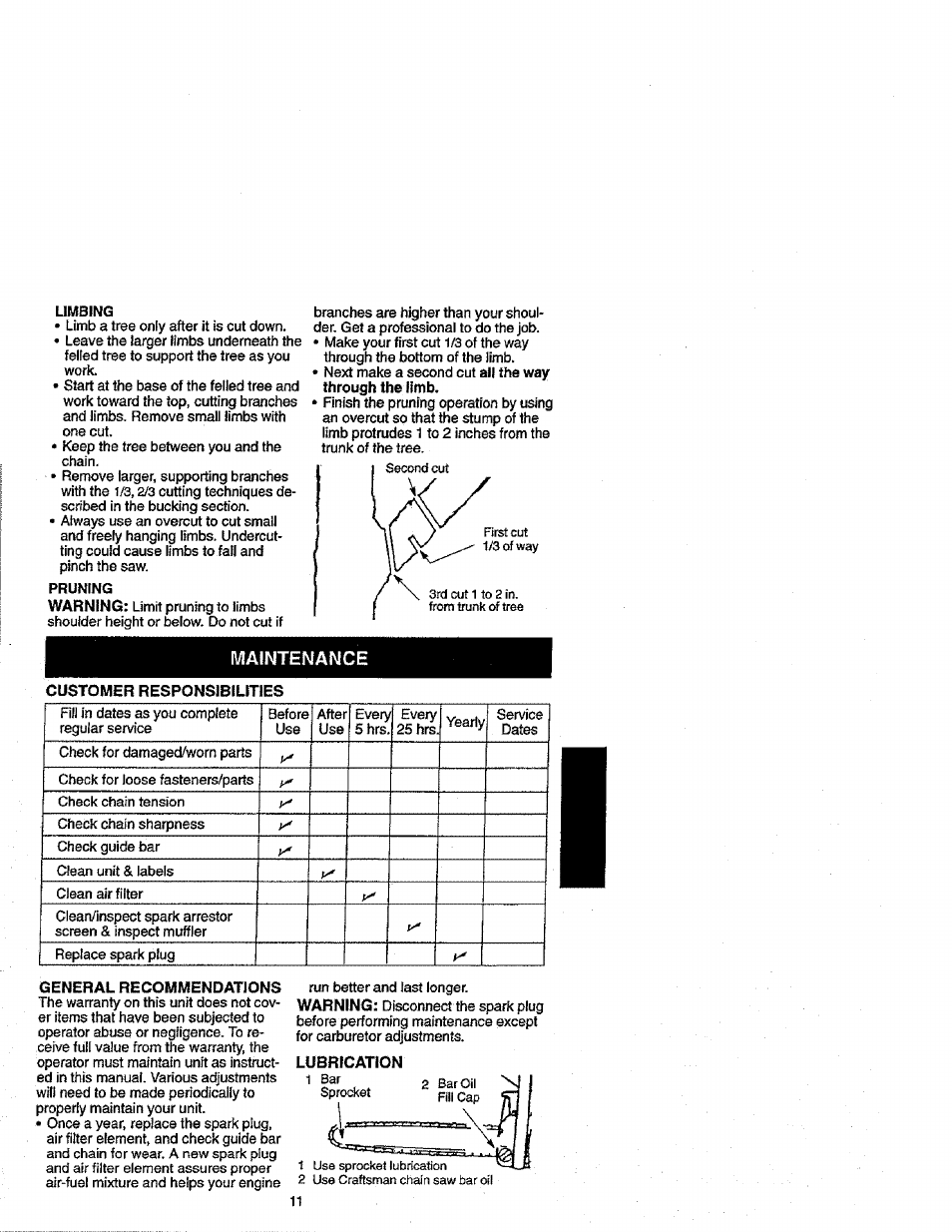 General recommendations, Lubrication | Craftsman 358.352680 User Manual | Page 11 / 44