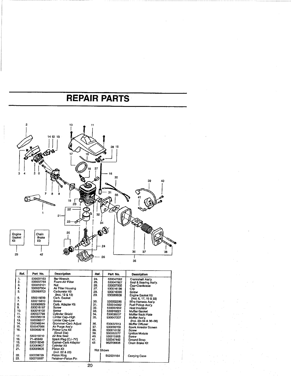 Repair parts | Craftsman 358.352680 User Manual | Page 20 / 44