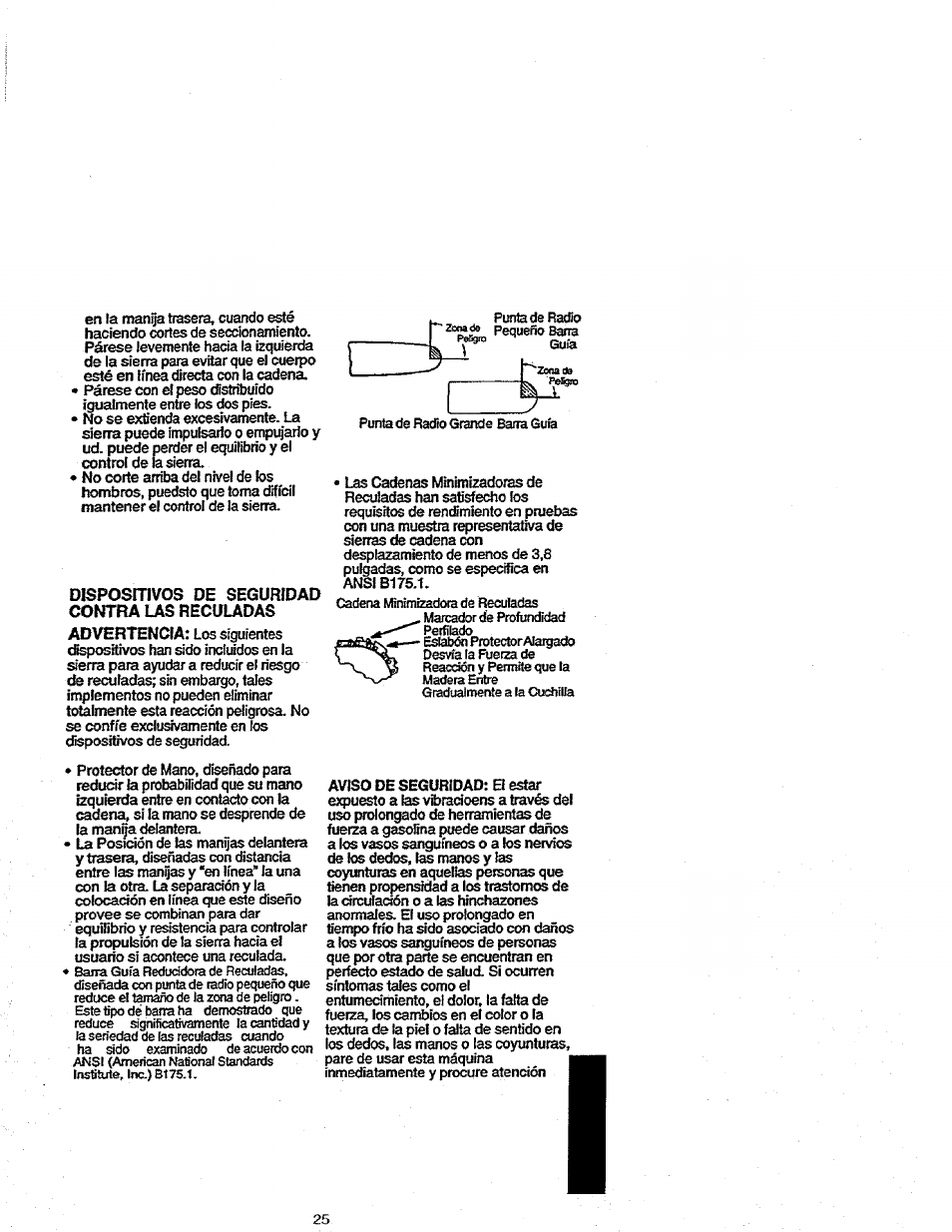 Disposmvos de seguridad contra las reculadas | Craftsman 358.352680 User Manual | Page 25 / 44