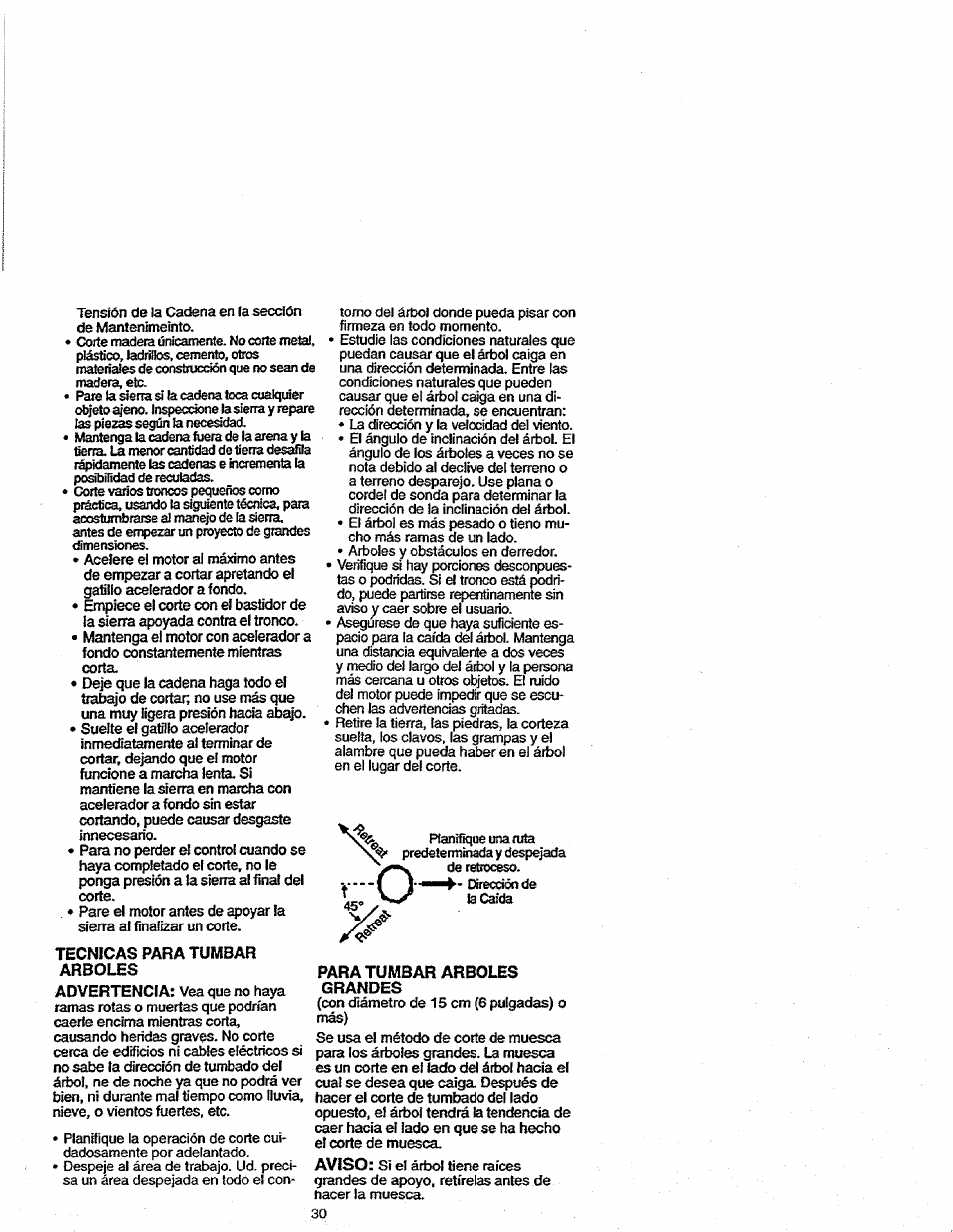 Tecnicas para tumbar arboles | Craftsman 358.352680 User Manual | Page 30 / 44