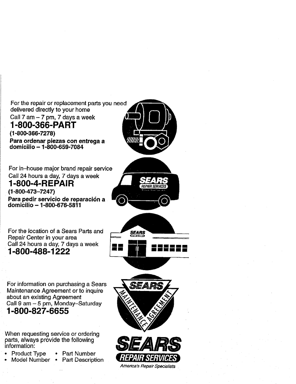 800-366-part, 800-4-repair | Craftsman 358.352680 User Manual | Page 44 / 44