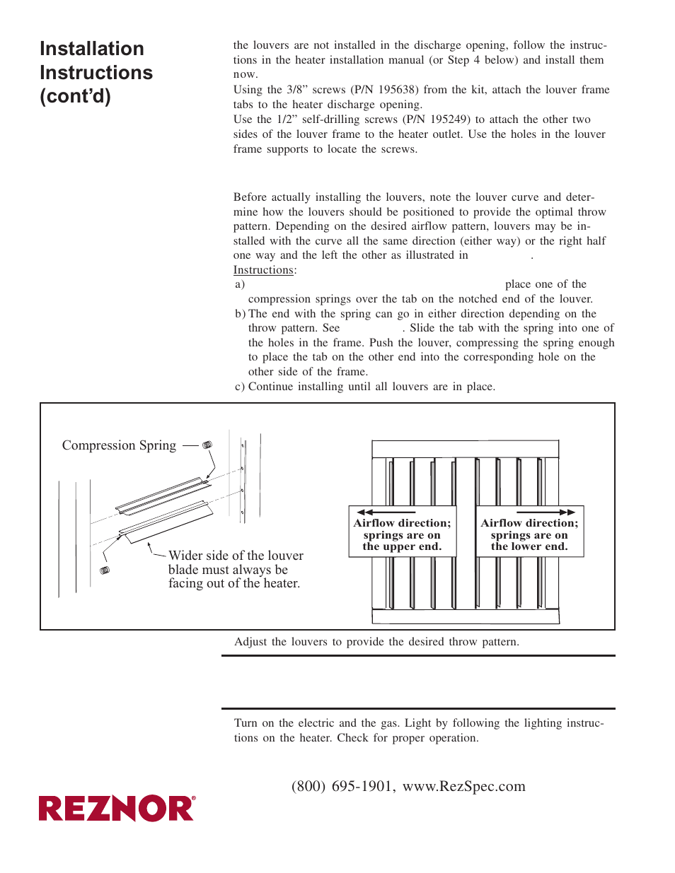 Installation instructions (cont’d) | Reznor LDAP Option - Installation - Louver User Manual | Page 2 / 2