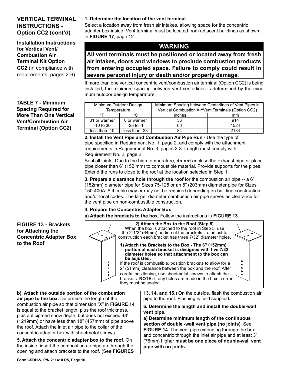 Warning | Reznor SDH Option - Installation - Venting Instructions User Manual | Page 10 / 12