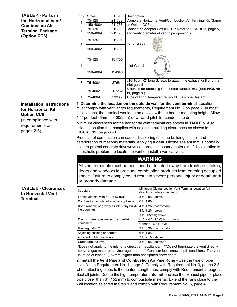 Warning | Reznor SDH Option - Installation - Venting Instructions User Manual | Page 7 / 12