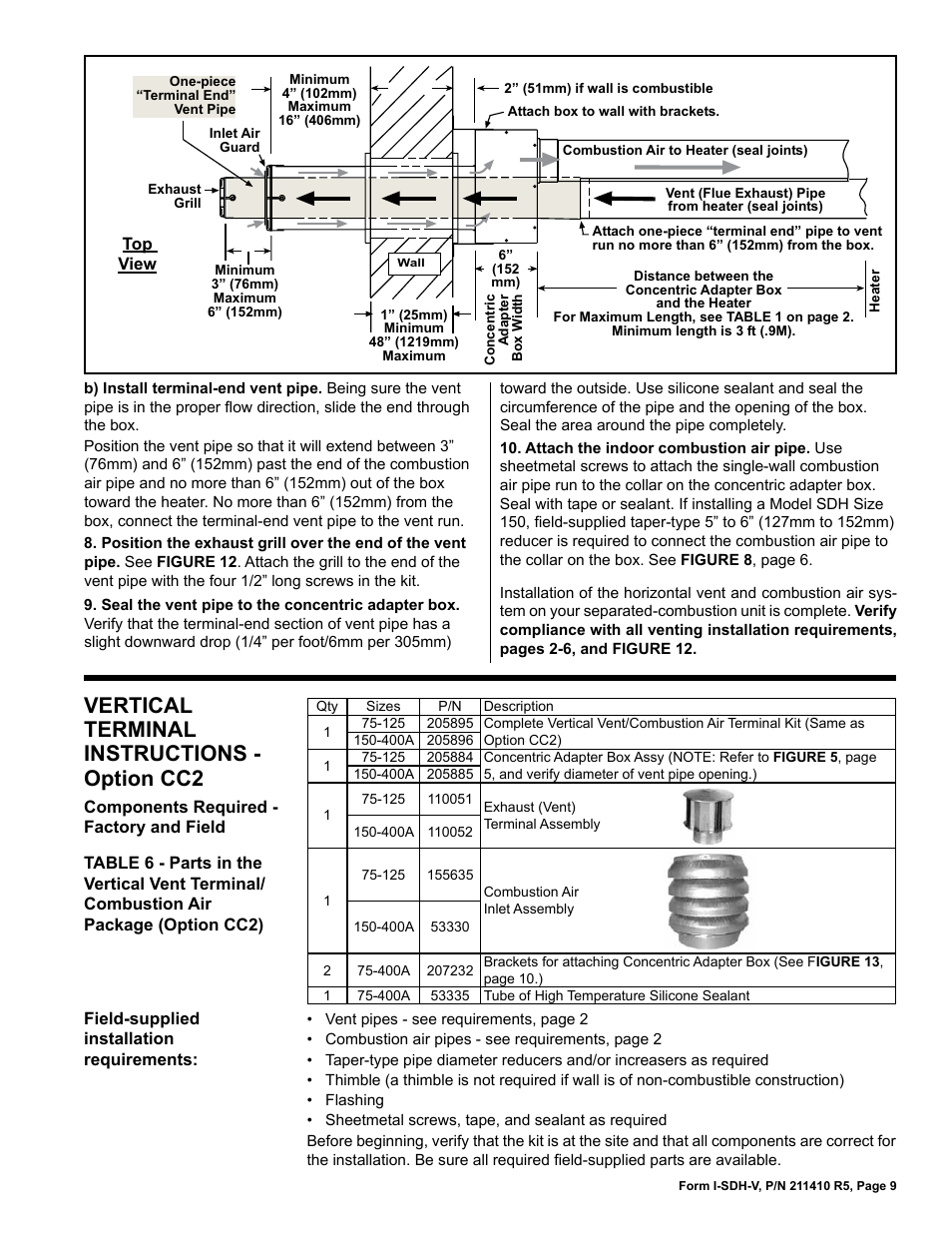 Vertical terminal instructions - option cc2 | Reznor SDH Option - Installation - Venting Instructions User Manual | Page 9 / 12