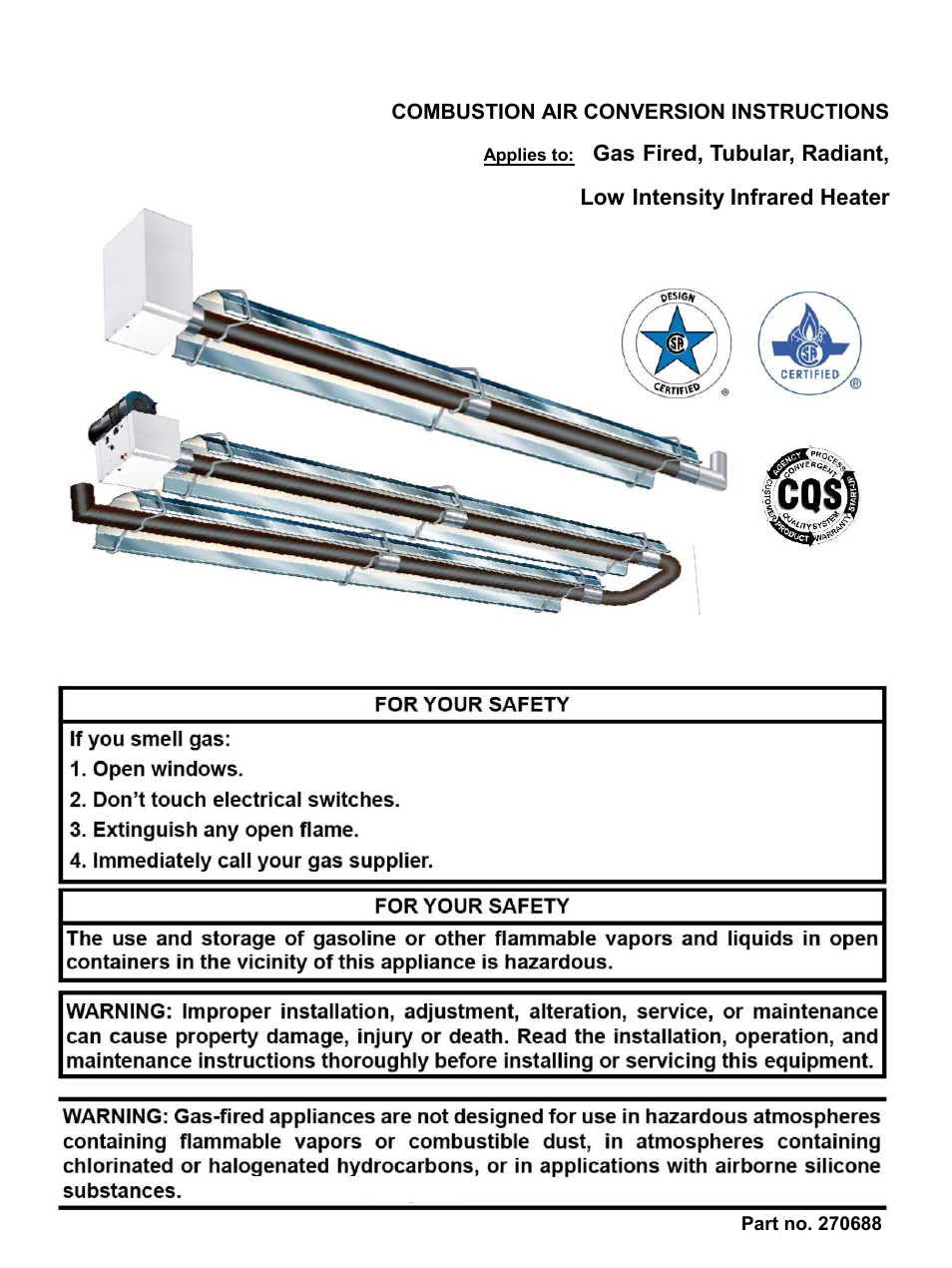 Reznor VP Series Option - Installation - Combustion Air Kits User Manual | 8 pages