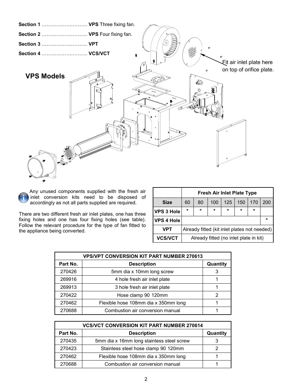 Vps models | Reznor VP Series Option - Installation - Combustion Air Kits User Manual | Page 2 / 8