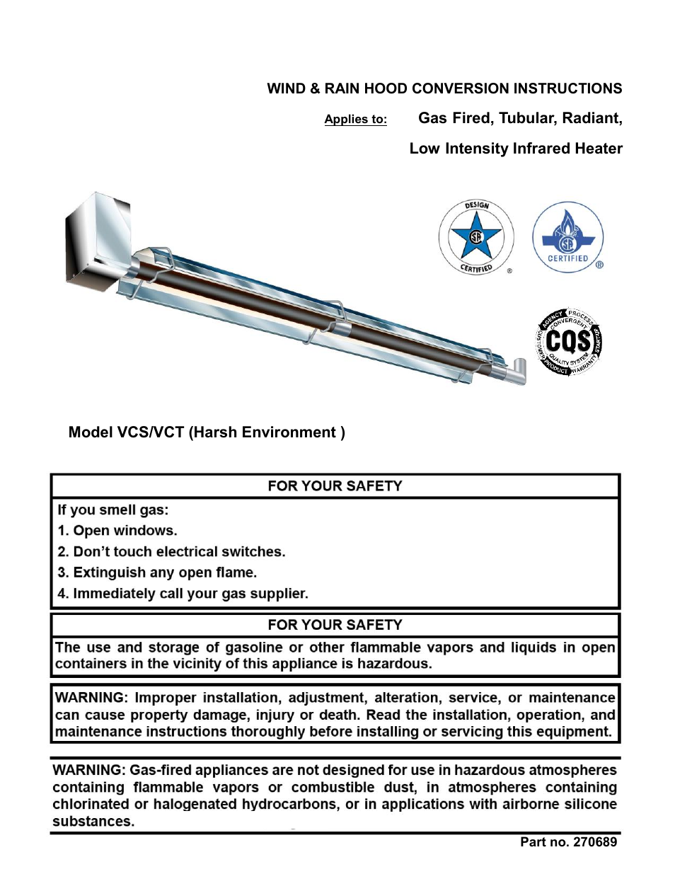 Reznor VC Series Option - Installation - Wind and Rain Hood Attachment User Manual | 4 pages