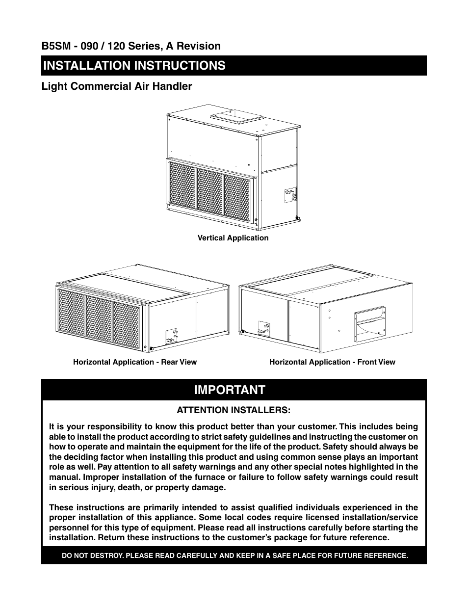 Reznor B5SM Unit Installation Manual User Manual | 20 pages