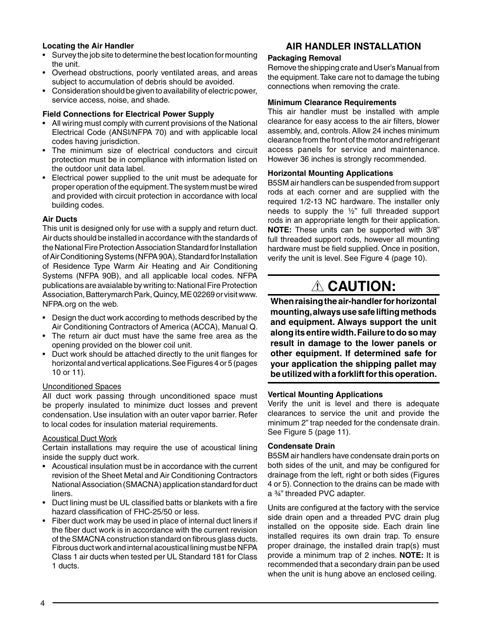 Caution | Reznor B5SM Unit Installation Manual User Manual | Page 4 / 20