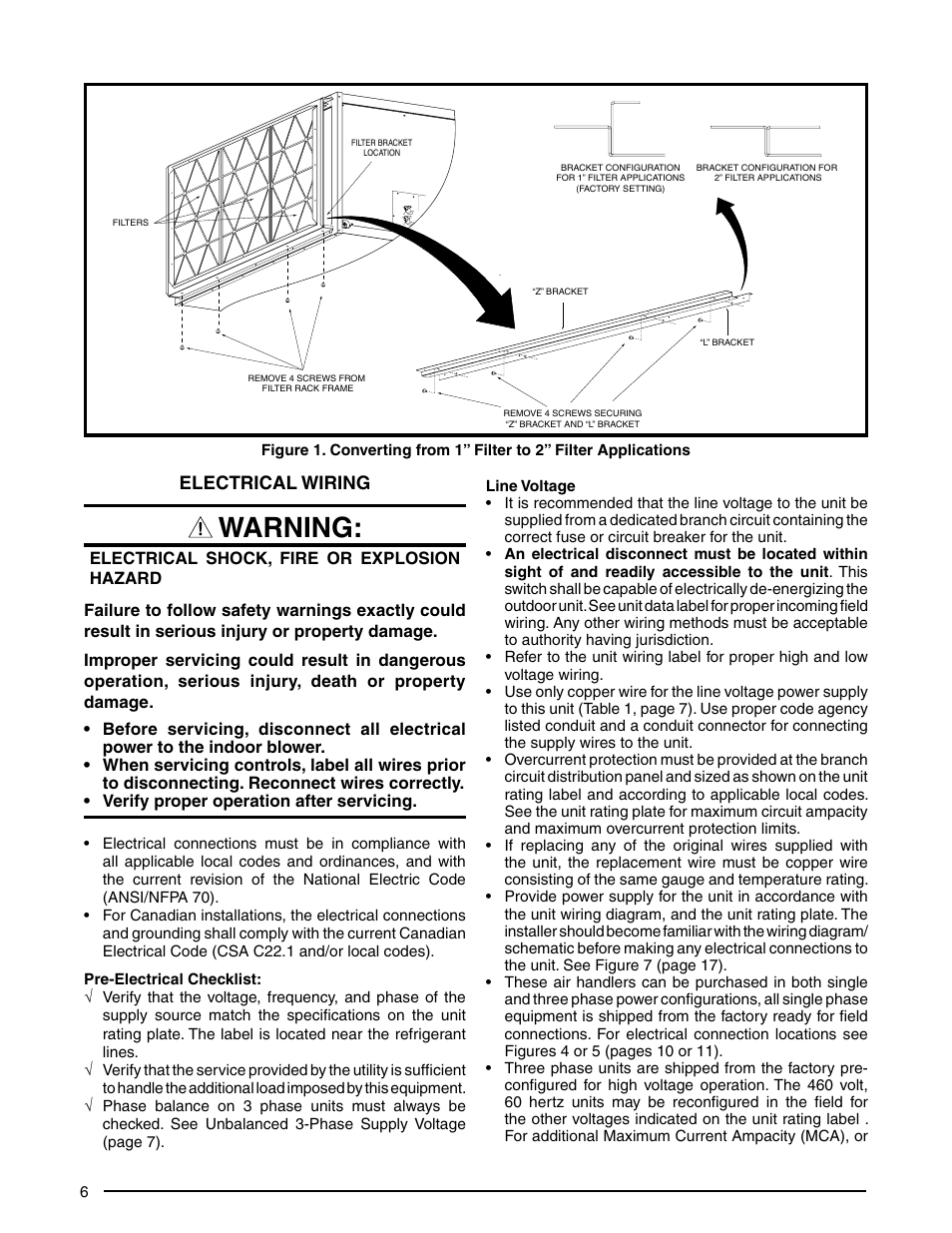 Warning, Electrical wiring | Reznor B5SM Unit Installation Manual User Manual | Page 6 / 20