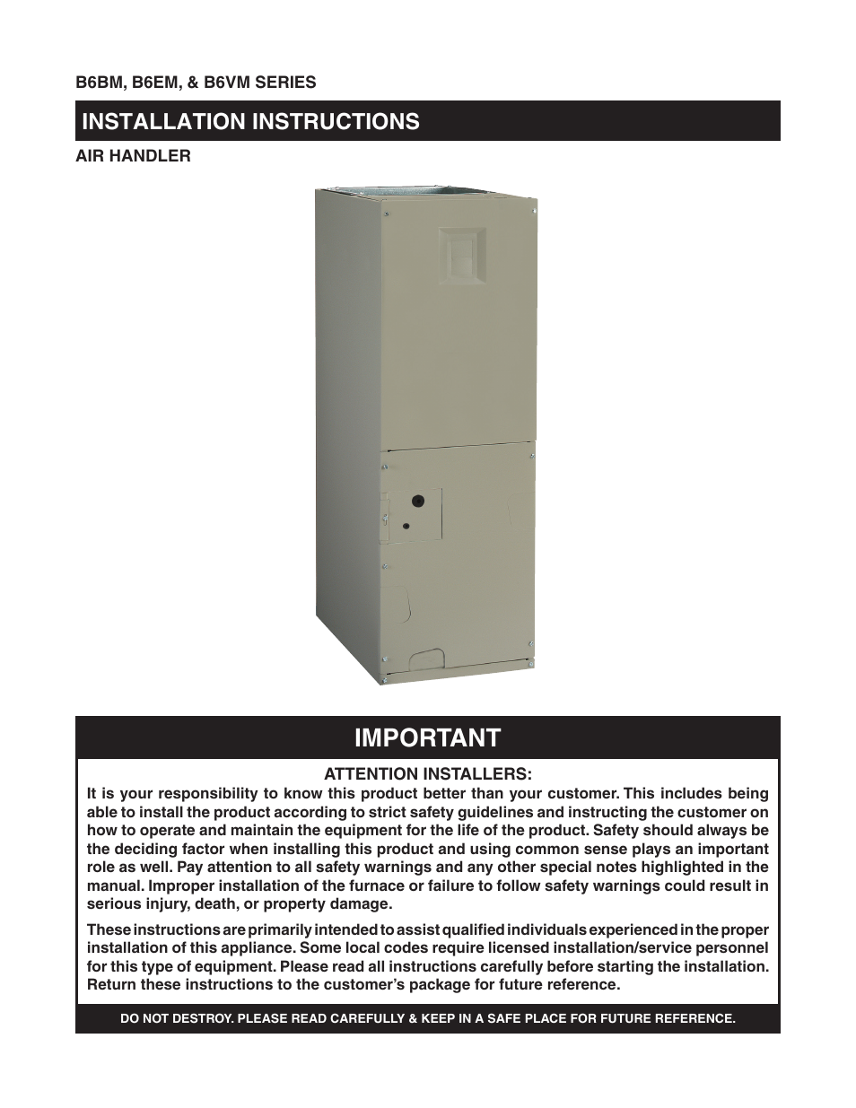 Reznor B6BM Unit Installation Manual User Manual | 32 pages