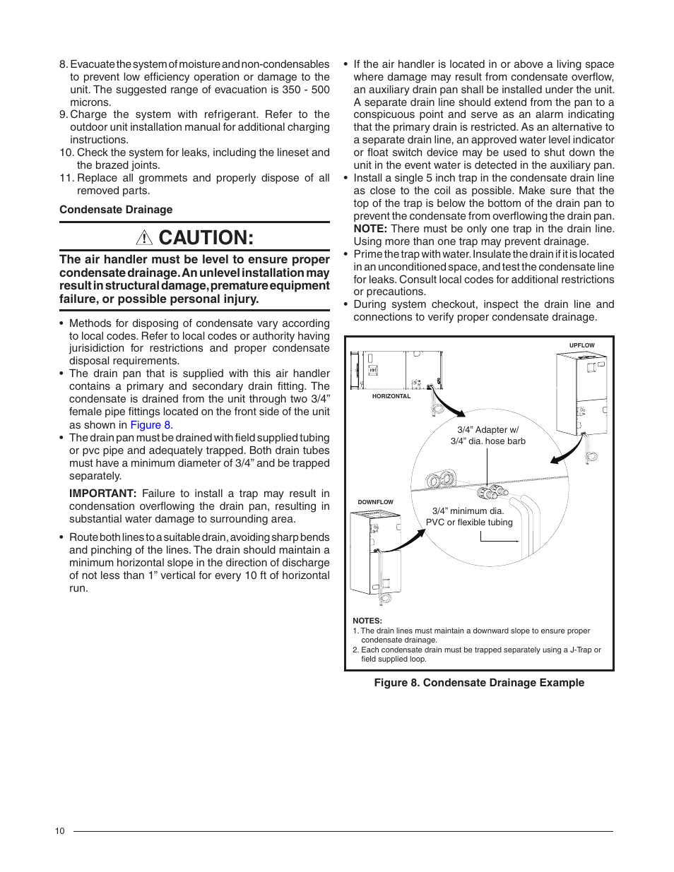 Condensate drainage, Caution | Reznor B6BM Unit Installation Manual User Manual | Page 10 / 32