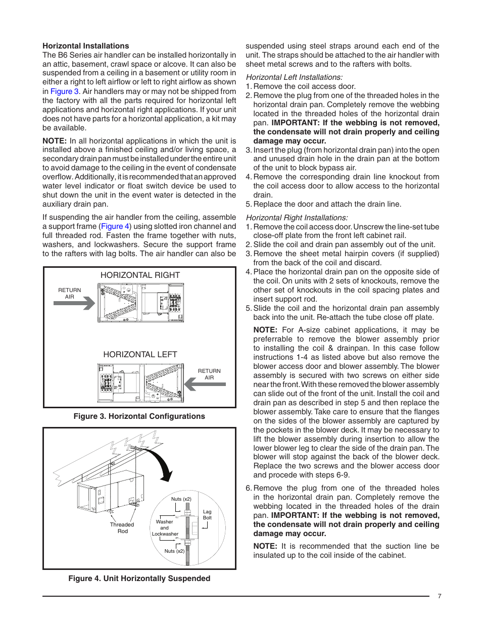 Horizontal installations, Horizontal left installations, Horizontal right installations | Reznor B6BM Unit Installation Manual User Manual | Page 7 / 32