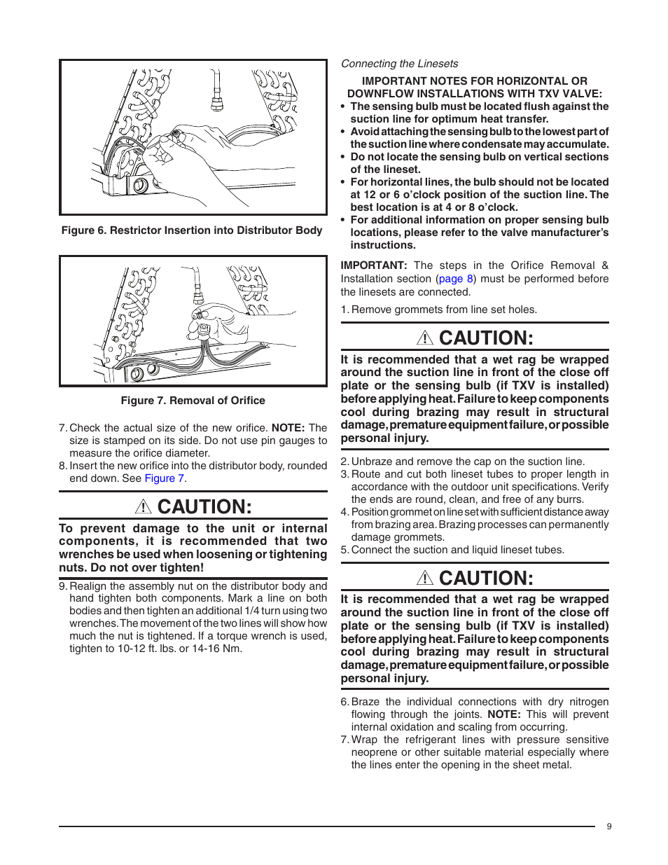 Connecting the linesets, Caution | Reznor B6BM Unit Installation Manual User Manual | Page 9 / 32