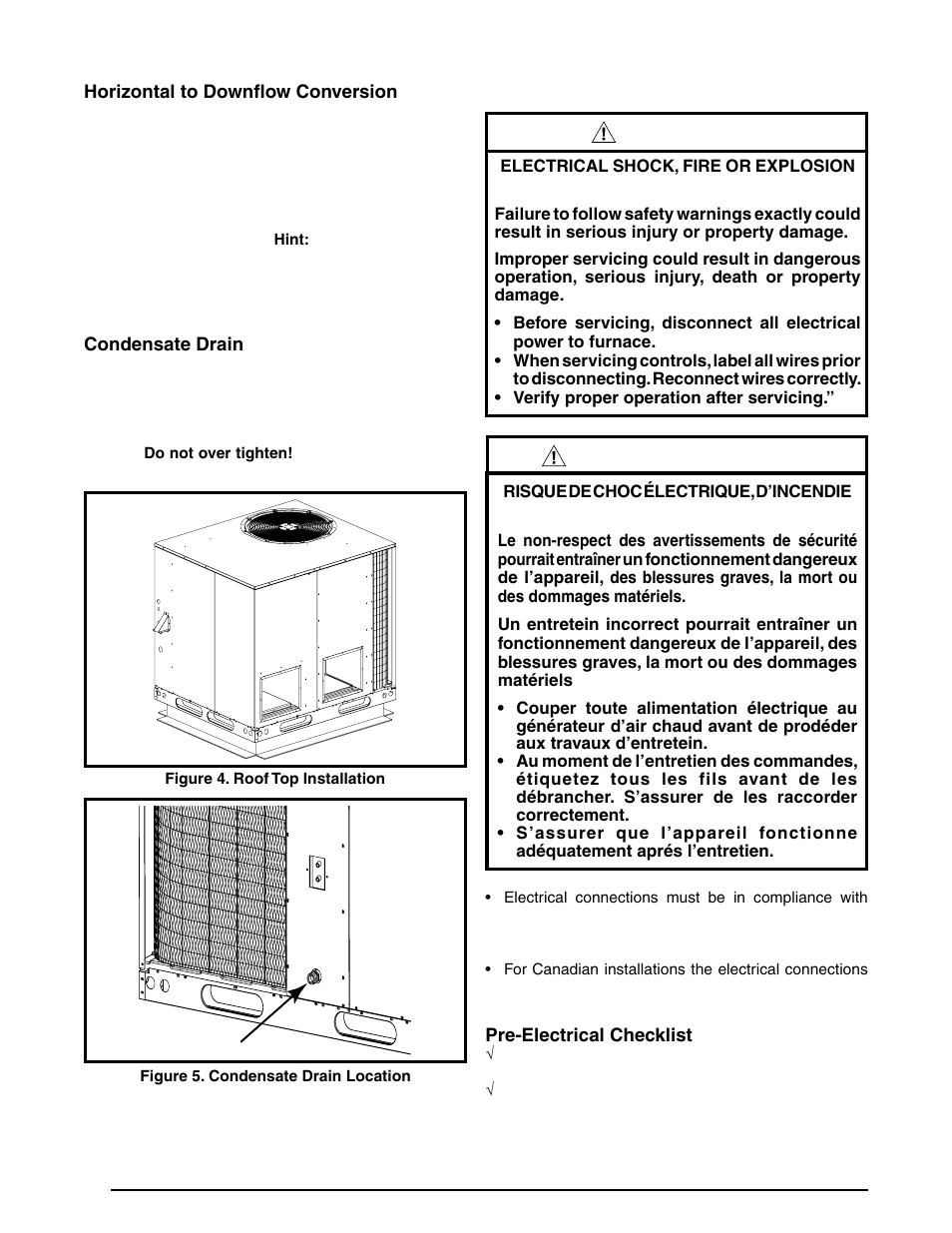Warning, Avertissement | Reznor PDF2SF Unit Installation Manual User Manual | Page 10 / 40