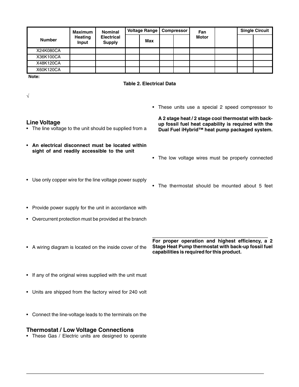 Line voltage, Thermostat / low voltage connections, 2 stage heat/cool thermostat configuration | Reznor PDF2SF Unit Installation Manual User Manual | Page 11 / 40