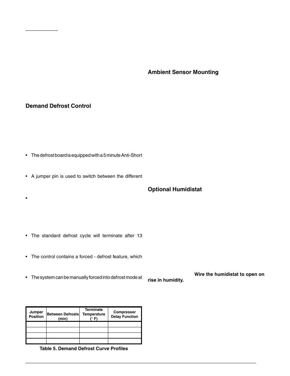 Delay profile, Demand defrost control, Ambient sensor mounting | Optional humidistat | Reznor PDF2SF Unit Installation Manual User Manual | Page 13 / 40