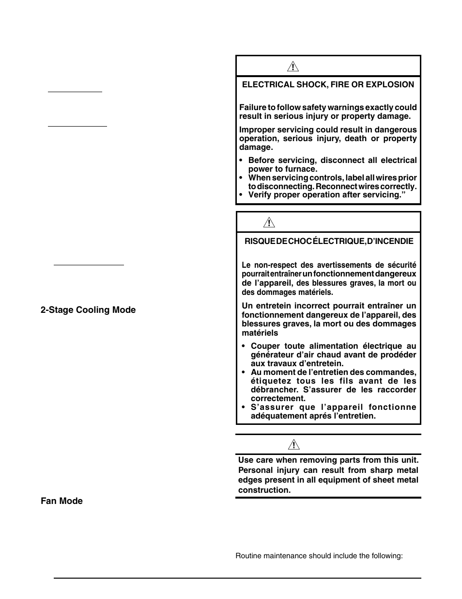 Warning, Avertissement, Caution | Reznor PDF2SF Unit Installation Manual User Manual | Page 22 / 40