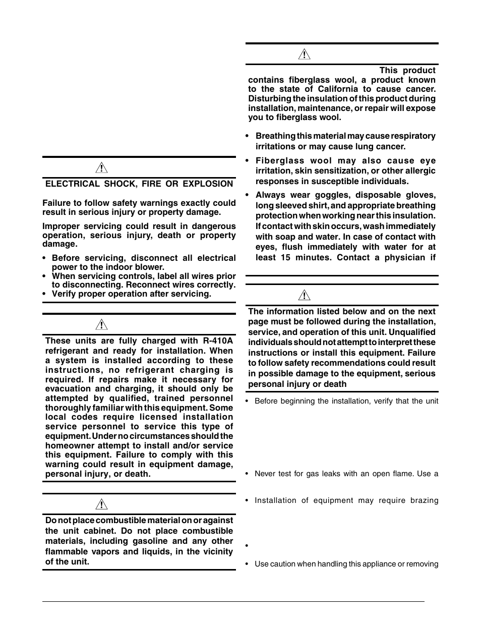 Warning | Reznor PDF2SF Unit Installation Manual User Manual | Page 3 / 40