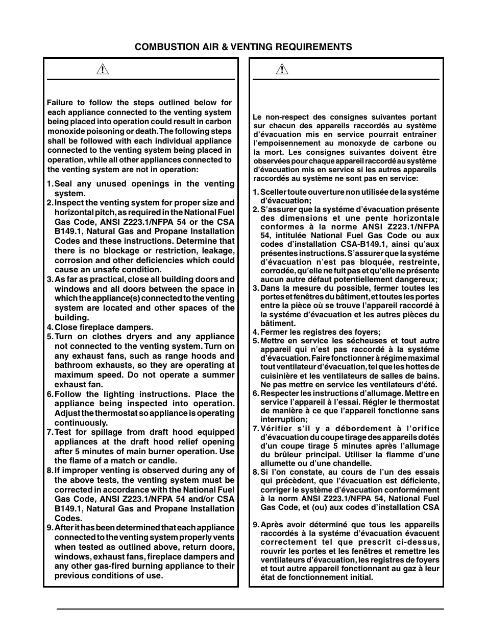 Warning, Avertissement | Reznor PDF2SF Unit Installation Manual User Manual | Page 6 / 40