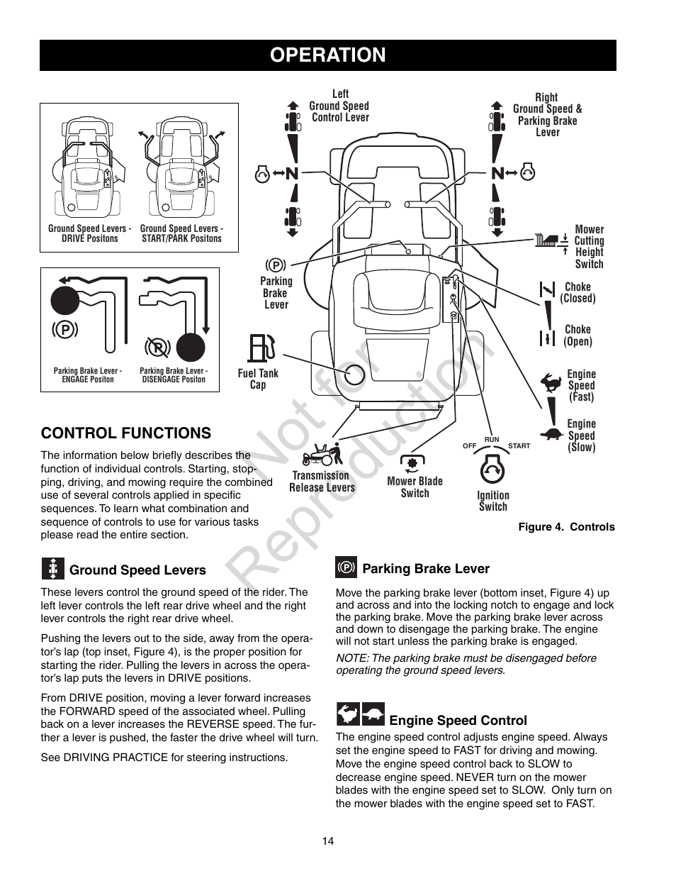 Not for reproduction, Operation | Craftsman 107.28993 User Manual | Page 14 / 112