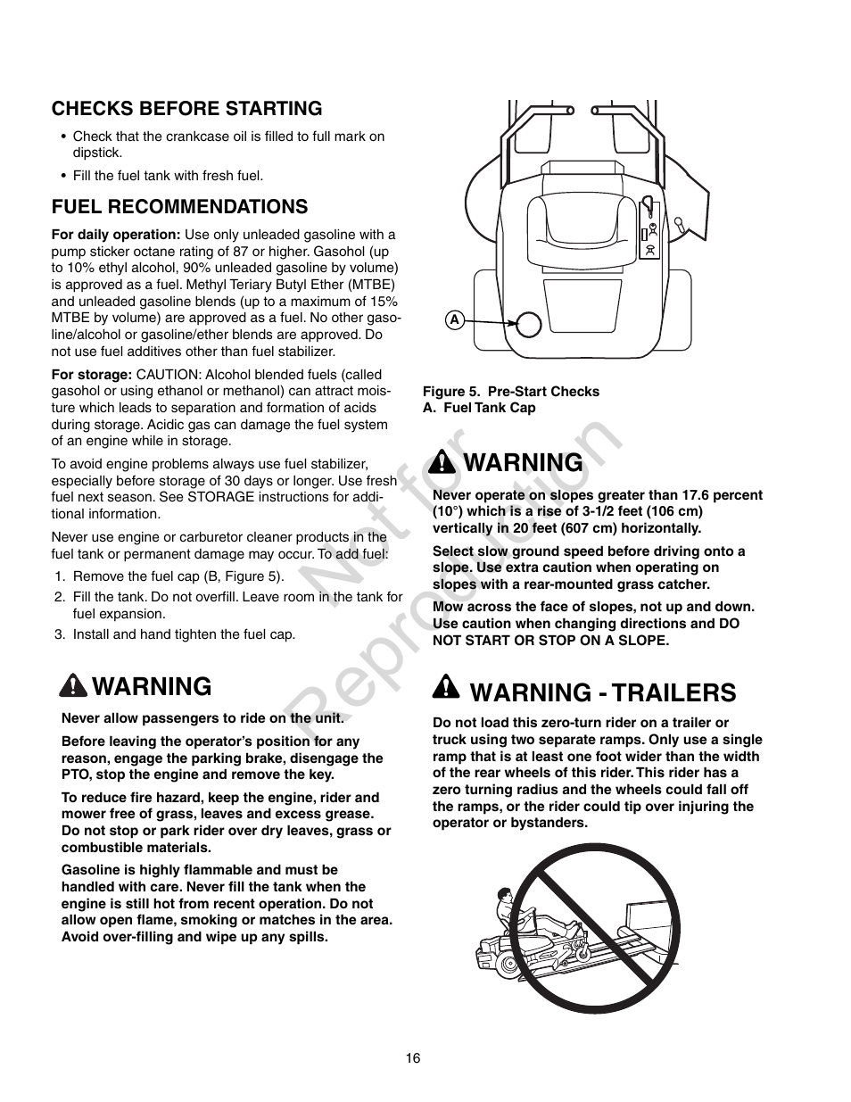 Not for reproduction, Warning, Warning - trailers | Craftsman 107.28993 User Manual | Page 16 / 112