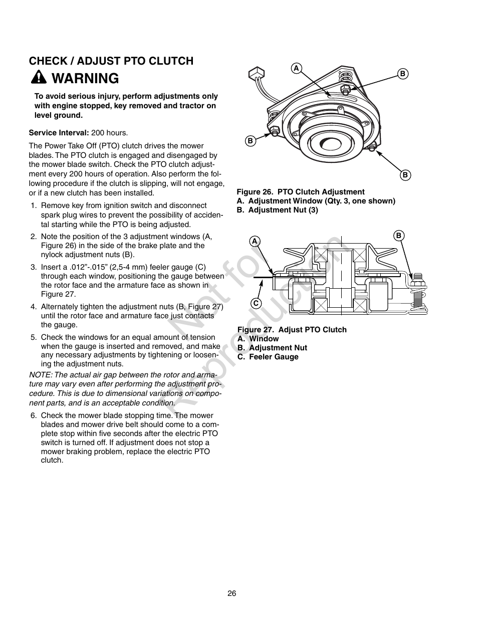 Not for reproduction, Warning | Craftsman 107.28993 User Manual | Page 26 / 112