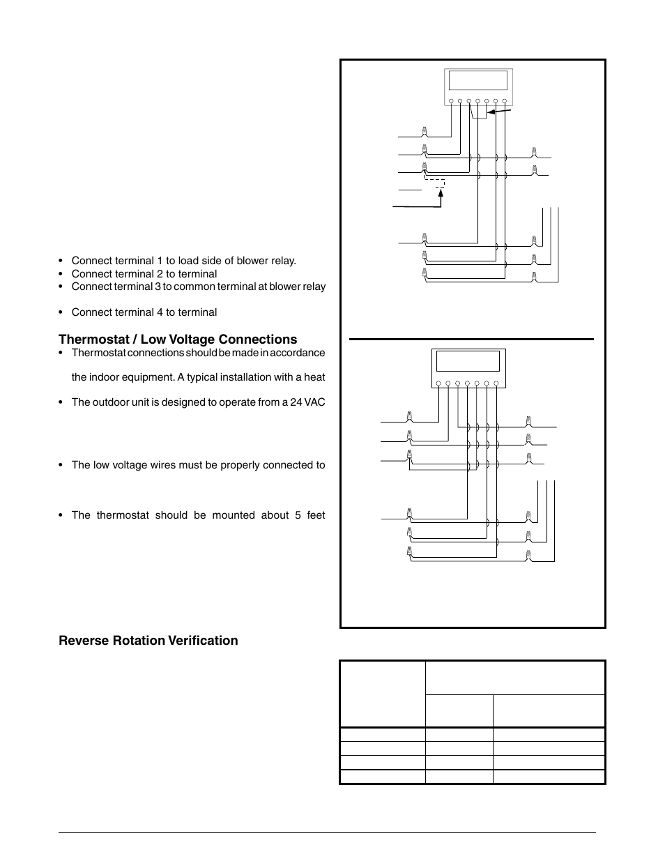 Blower time delay relay (select models), Thermostat / low voltage connections, Reverse rotation verification | Reznor JT4BD Unit Installation Manual User Manual | Page 7 / 28