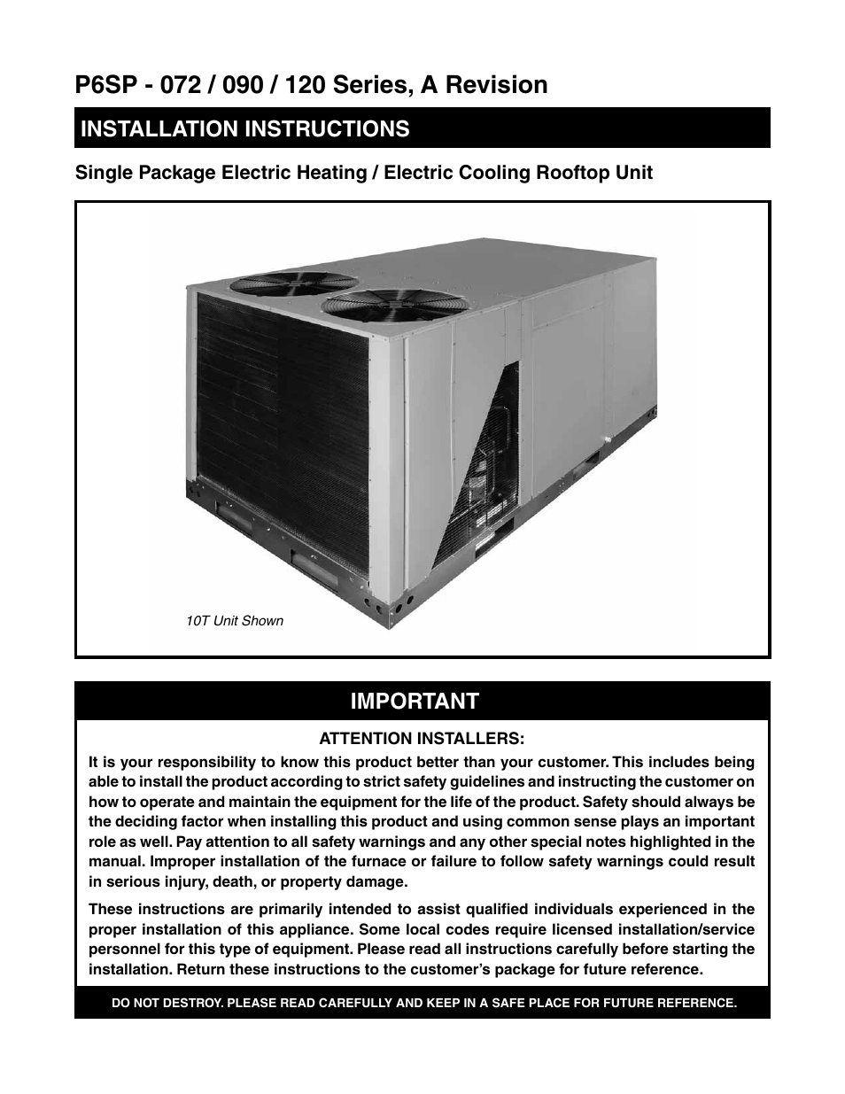 Reznor P6SP Unit Installation Manual User Manual | 32 pages