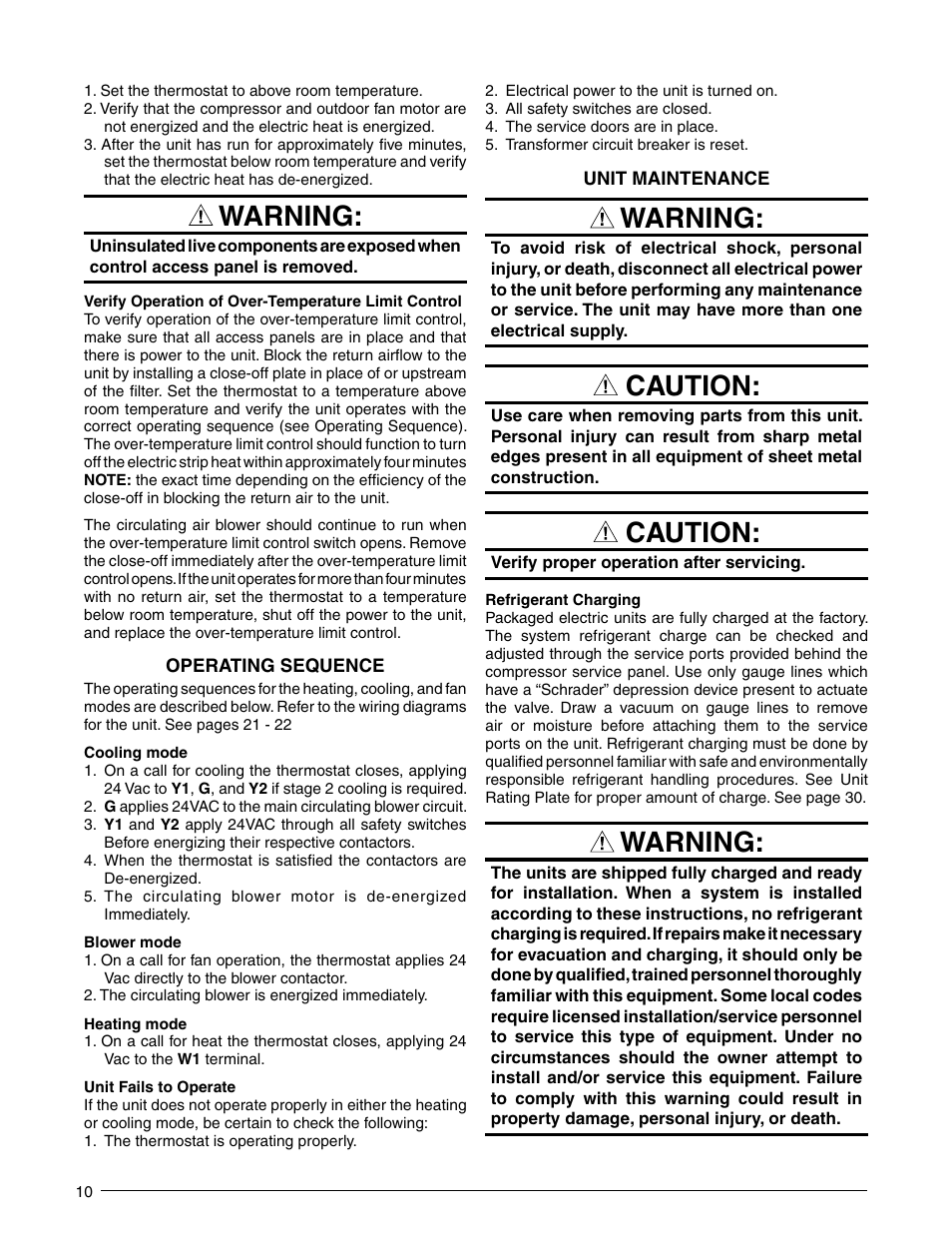 Warning, Caution | Reznor P6SP Unit Installation Manual User Manual | Page 10 / 32