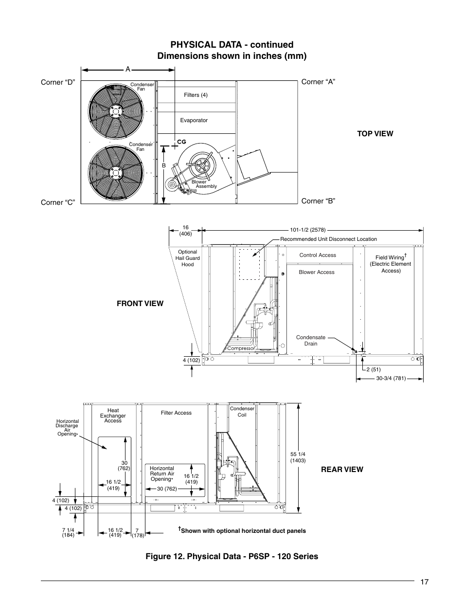 17 front view top view rear view | Reznor P6SP Unit Installation Manual User Manual | Page 17 / 32