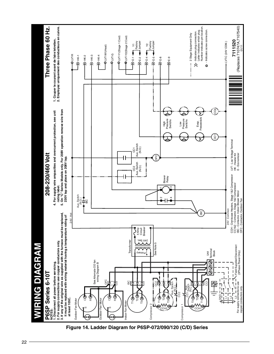 Wiring dia gram, Three phase 60 hz, P6sp series 6-10t | Reznor P6SP Unit Installation Manual User Manual | Page 22 / 32