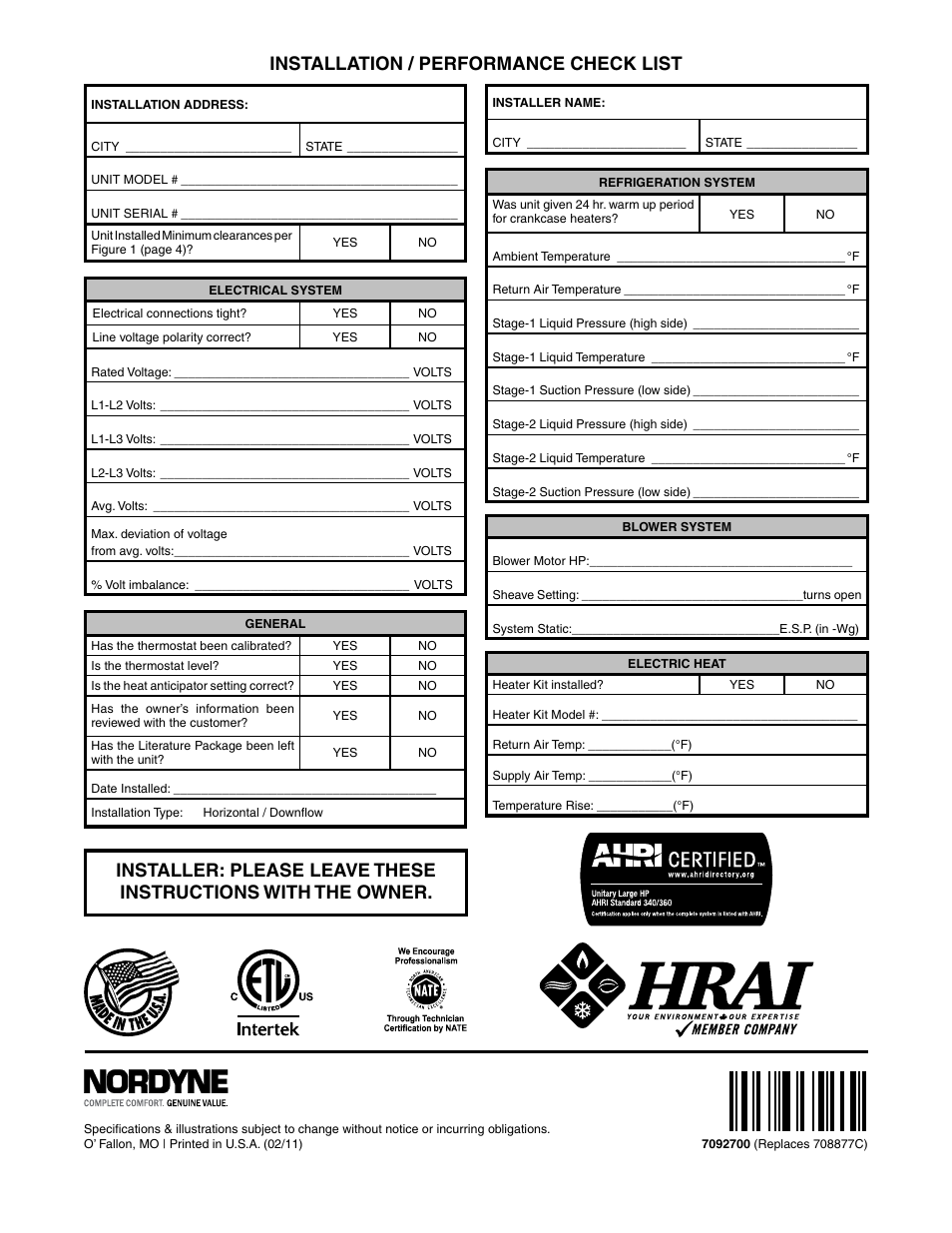 Reznor P6SP Unit Installation Manual User Manual | Page 32 / 32