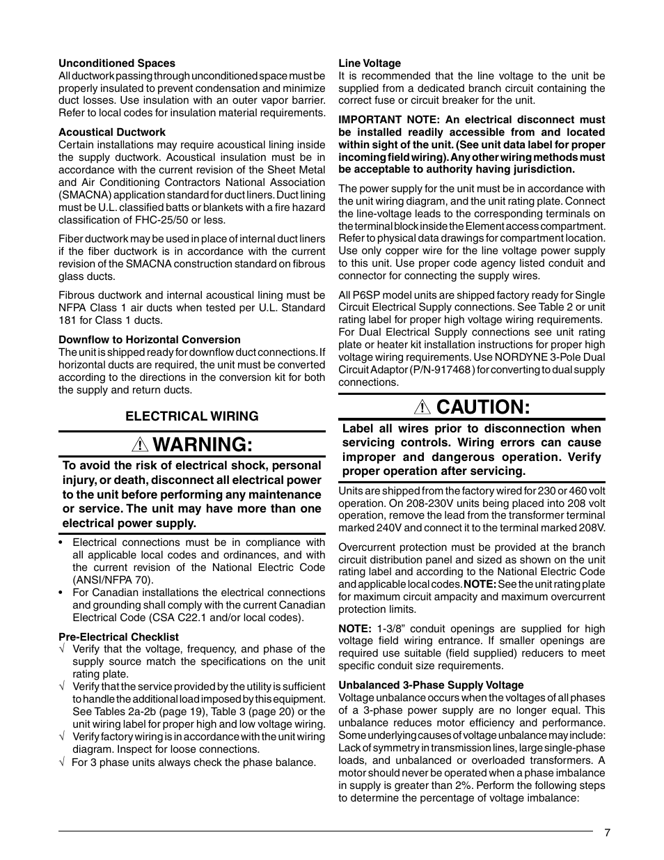 Warning, Caution | Reznor P6SP Unit Installation Manual User Manual | Page 7 / 32