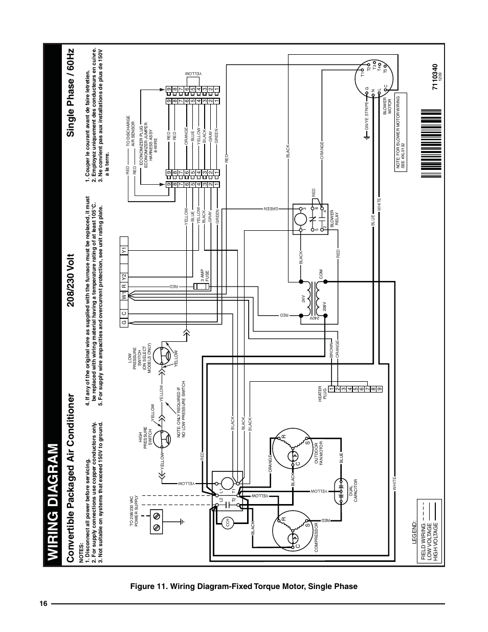 Figure 11. wiring diagram-fixed torque motor, Single phase, Inspect for loose | The outdoor unit. see, Figure 11, Wiring dia gram | Reznor P8SE Unit Installation Manual User Manual | Page 16 / 20