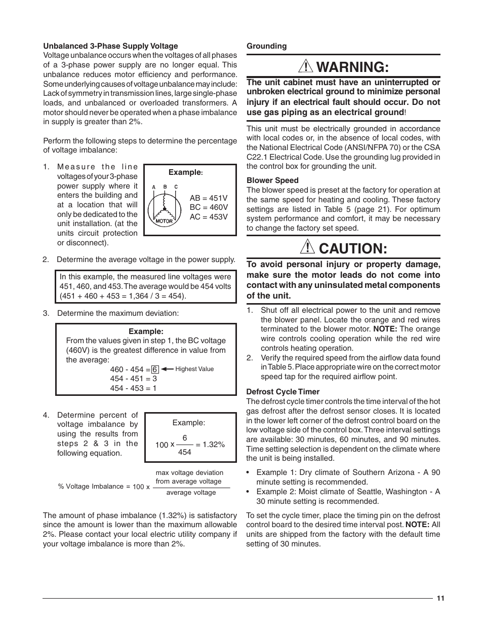 Warning, Caution | Reznor Q6SD (3ph) Unit Installation Manual User Manual | Page 11 / 24