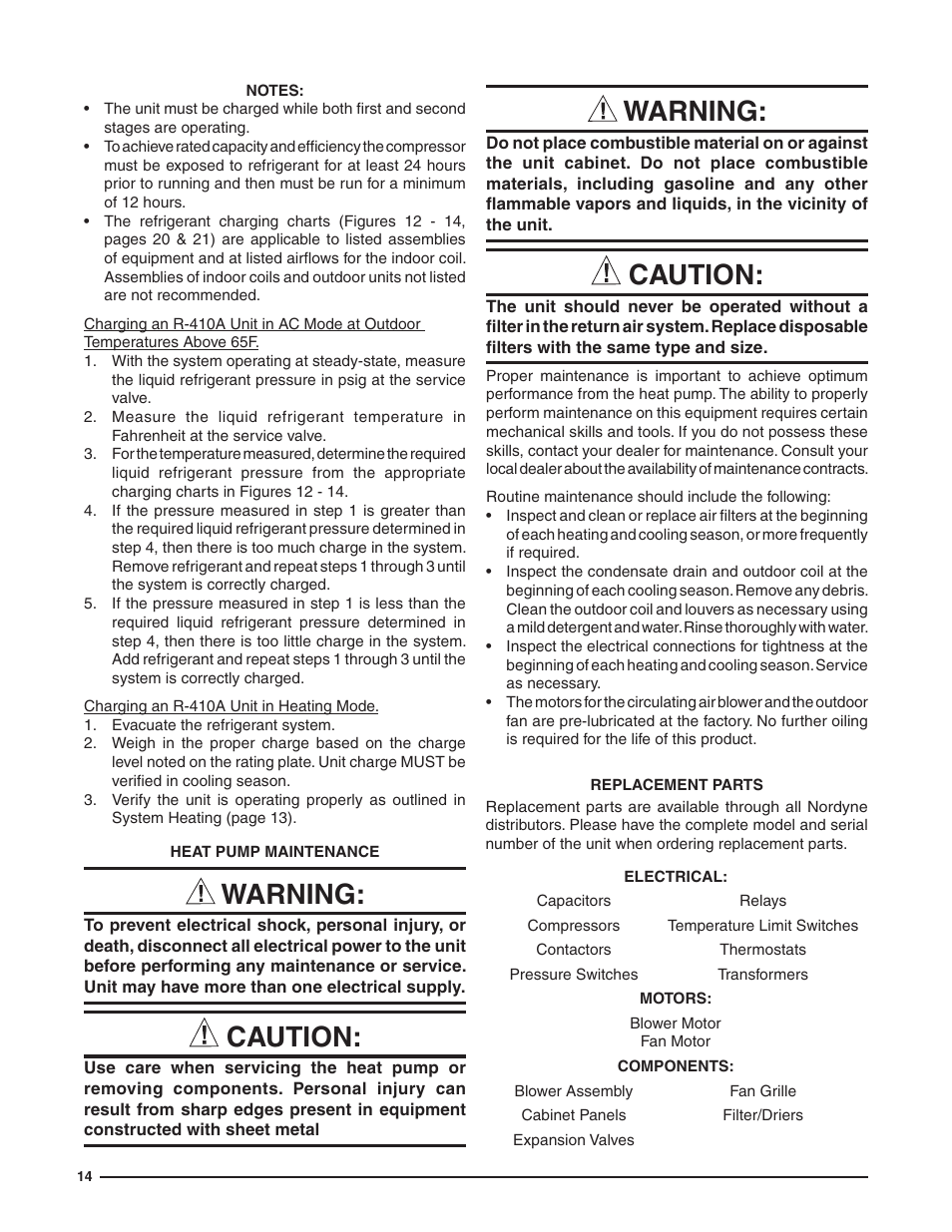 Warning, Caution | Reznor Q6SD (3ph) Unit Installation Manual User Manual | Page 14 / 24