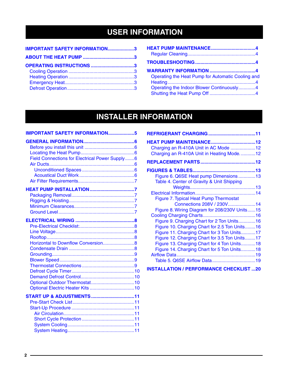 Installer information user information | Reznor Q6SE Unit Installation Manual User Manual | Page 2 / 20